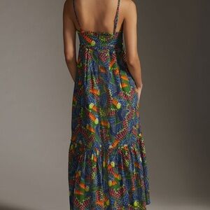 Farm Rio Printed Sweetheart Maxi Dress Pullover Anthropologie Blue Size XS